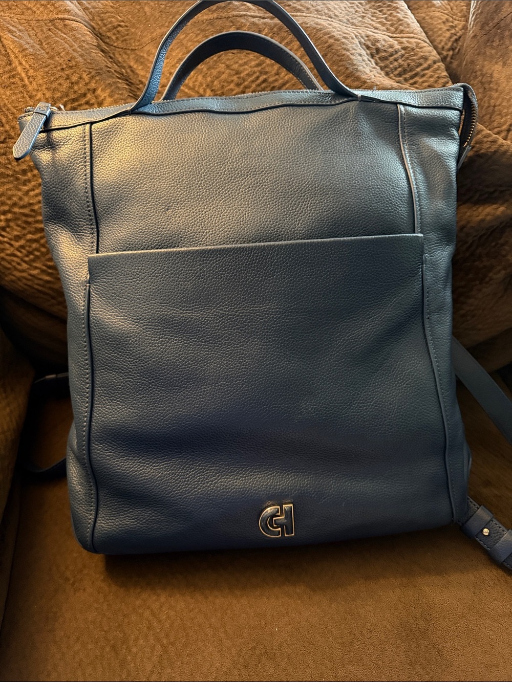 Cole Haan Grand Ambition Large Navy Leather Convertible Laptop Backpack Tote